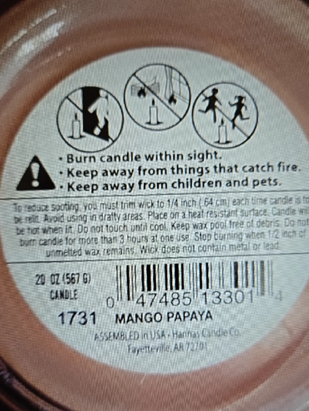 Hanna's Candle Co. Mango Papaya Scented Glass Jar Candle Coral 20oz 5.5